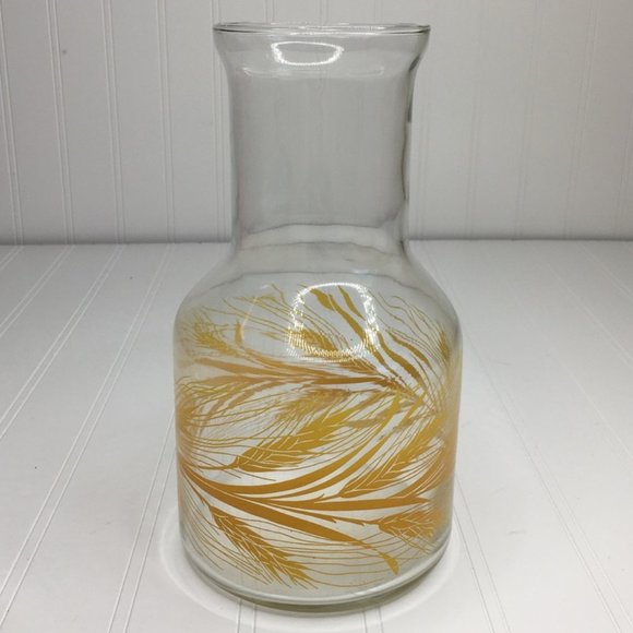 Vintage Golden Wheat Grass Glass Juice Pitcher